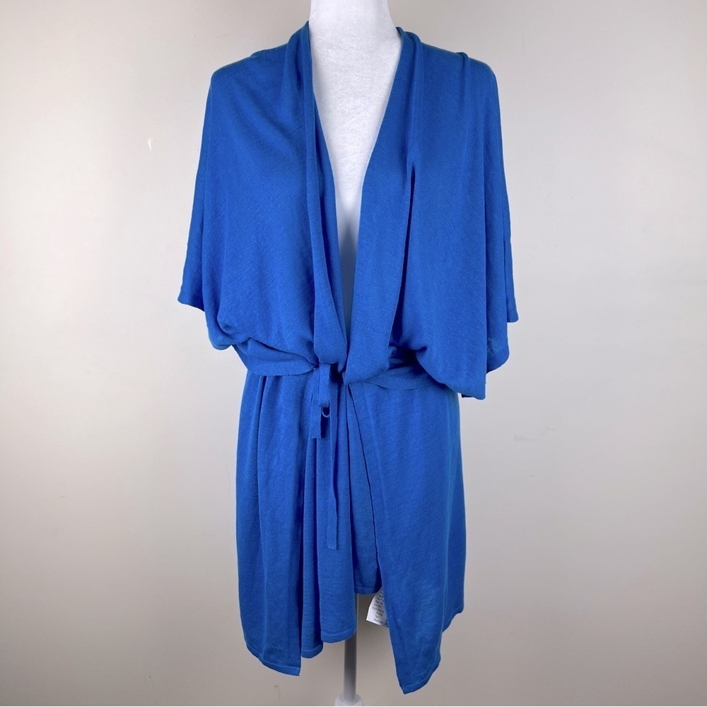 J. Jill Tied Open Front Linen Blend Cardigan Swim Cover Up Blue | S